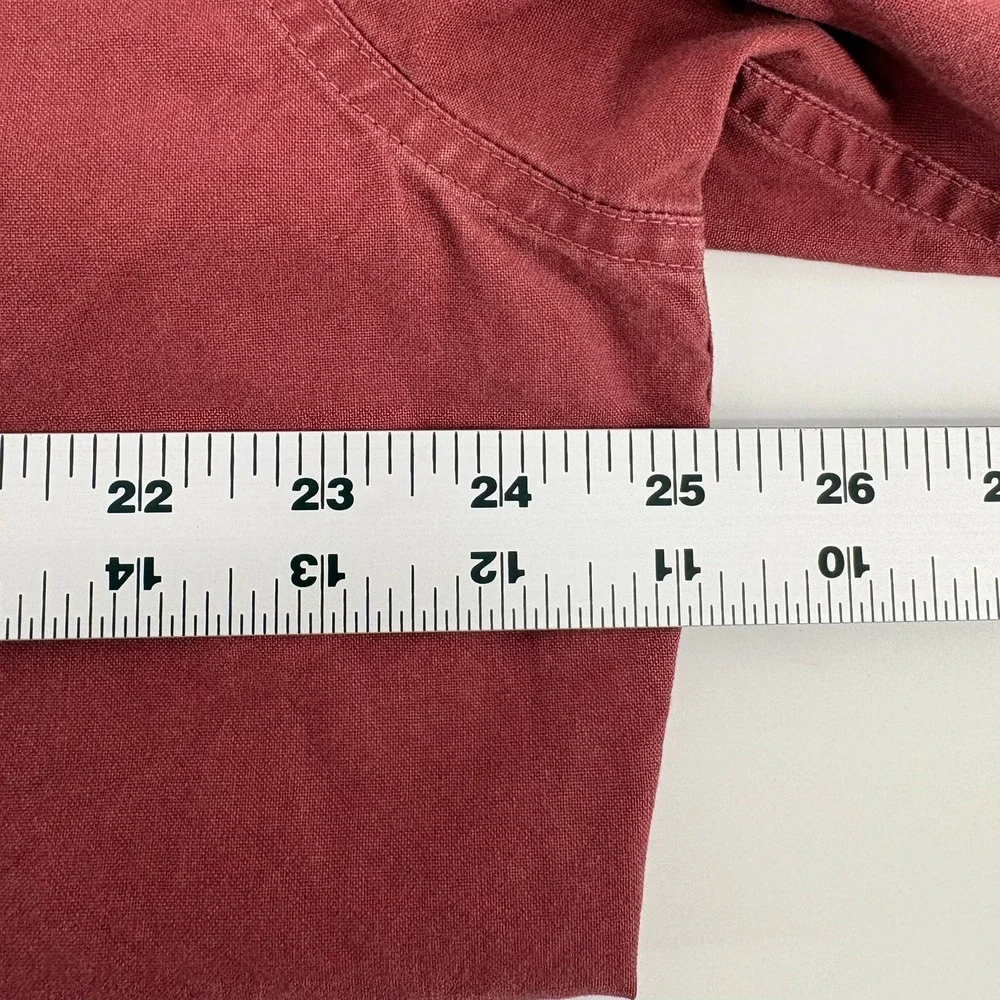 LL Bean Mens Large Tall Short Sleeve Button Down Shirt Burgundy Red Cotton 0FCX1